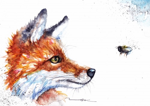 Fox and Bee Watercolour Print
